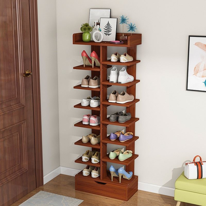 Simple Household Multi-Layer Shoe Rack, Multi-Function Door, Assembled Wooden Storage Rack