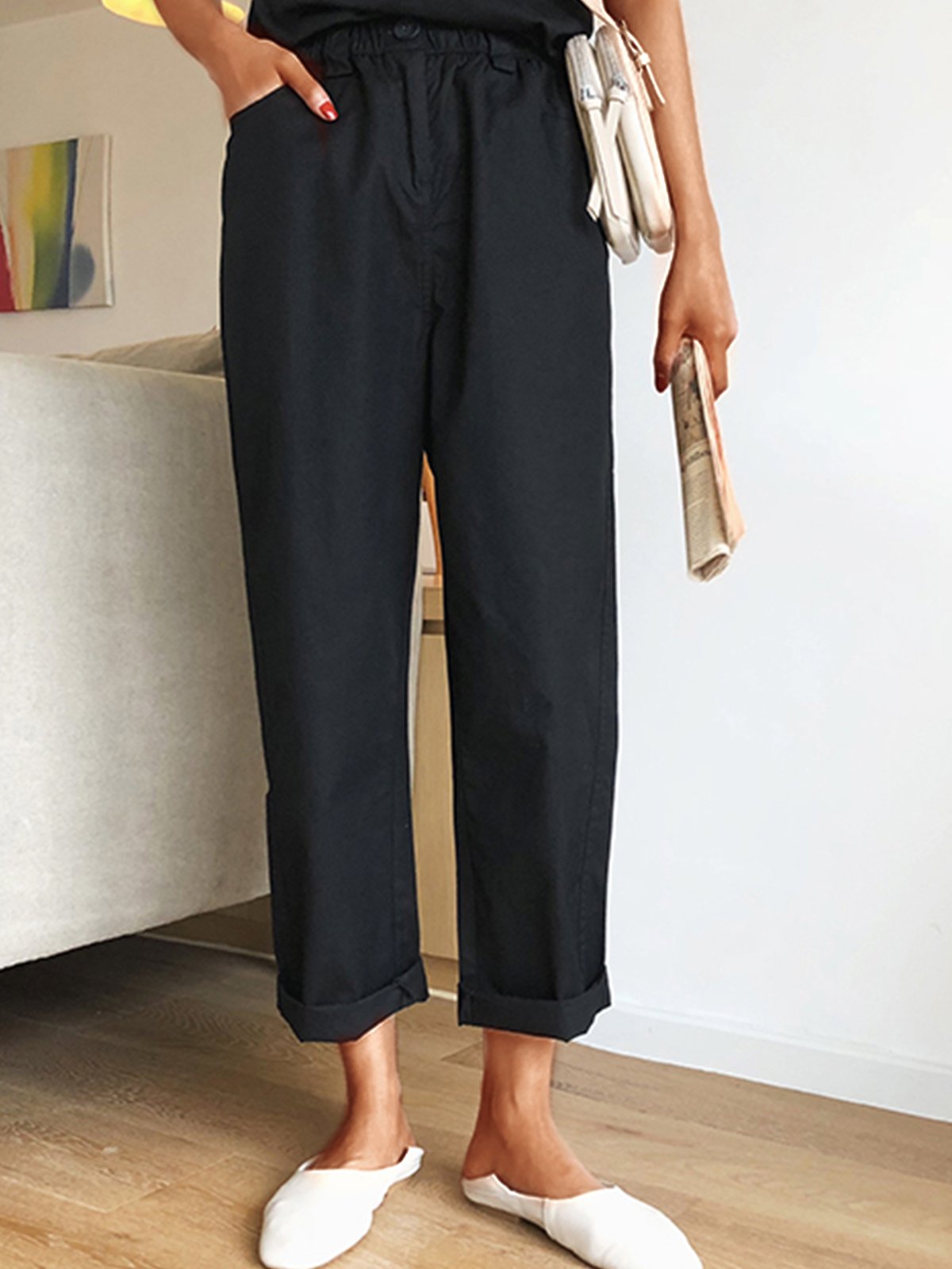 Plus Size Women Plain Casual Pants