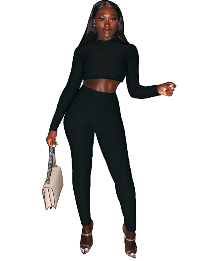 Autumn Solid Plain Fit Crop Top and Pants Set