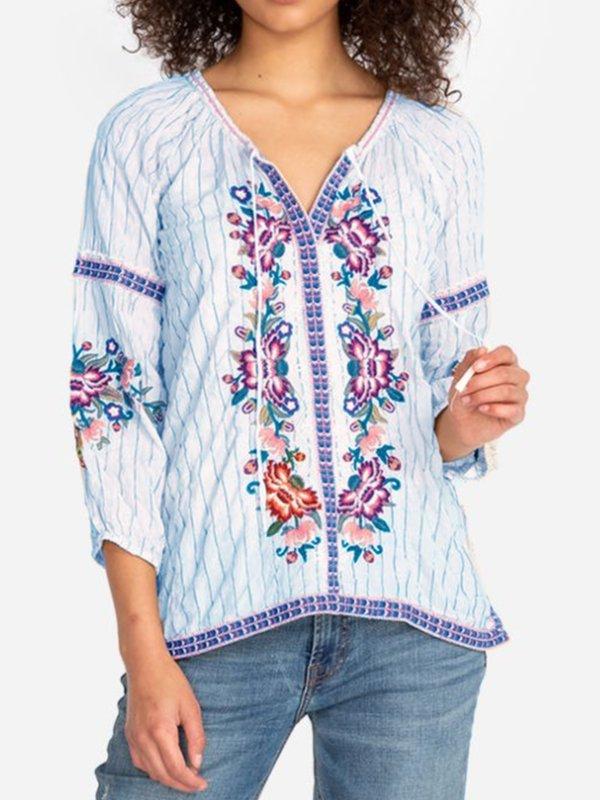3/4 Sleeve Floral-Print Casual Shirts & Tops