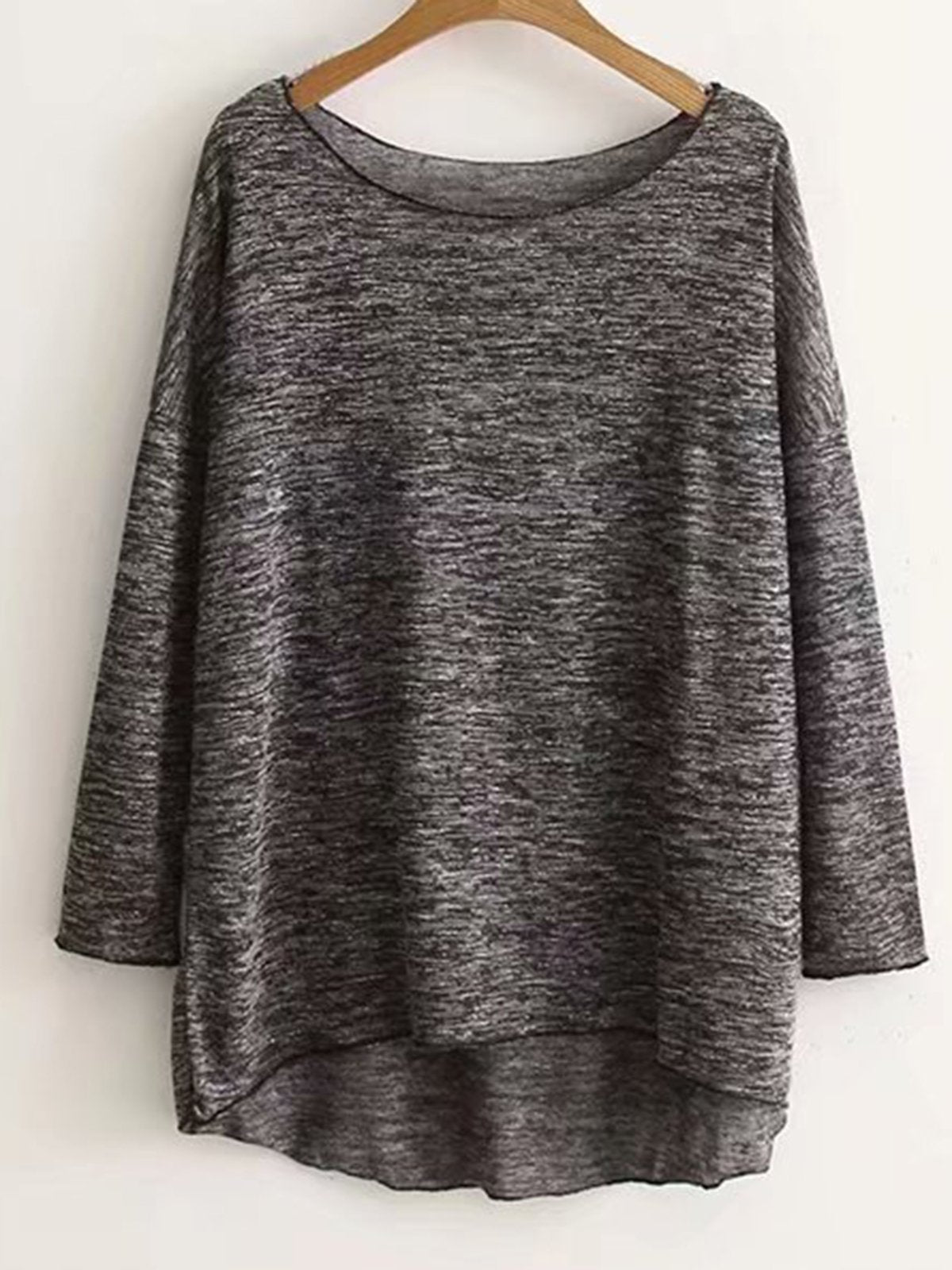 Long Sleeve Cotton Plain Crew Neck Shirts & Tops