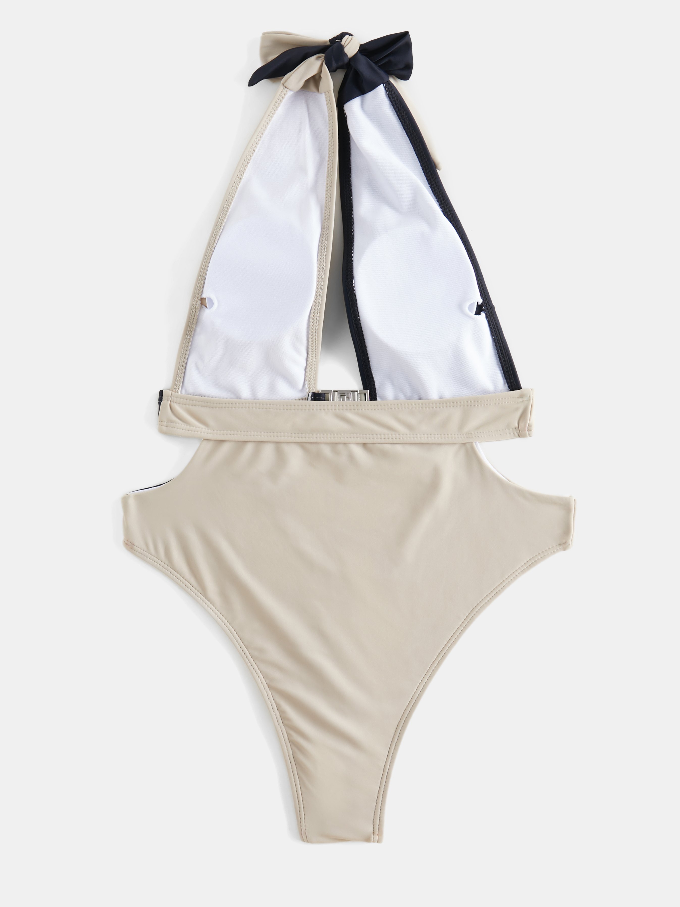 Color Block Cutout Halter Collar One-piece Swimwear