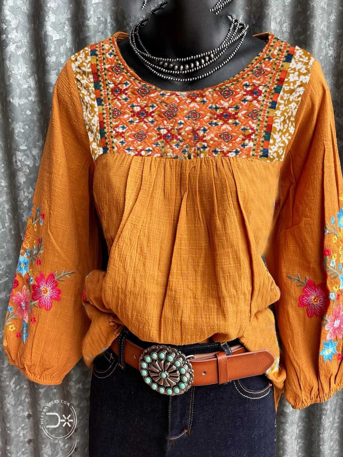 Vintage Floral Long Sleeve Shirts & Tops