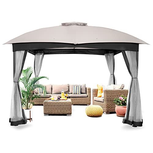 Gazebo for Patio, FAB BASED 10��10 Gazebo, Double Vent Canopy Gazebo, Outdoor Gazebo with Privacy Netting, Easy Setup Patio Pavilion with Steel Frame Strong Legs for Lawn, Backyard / Deck(Ash Grey)
