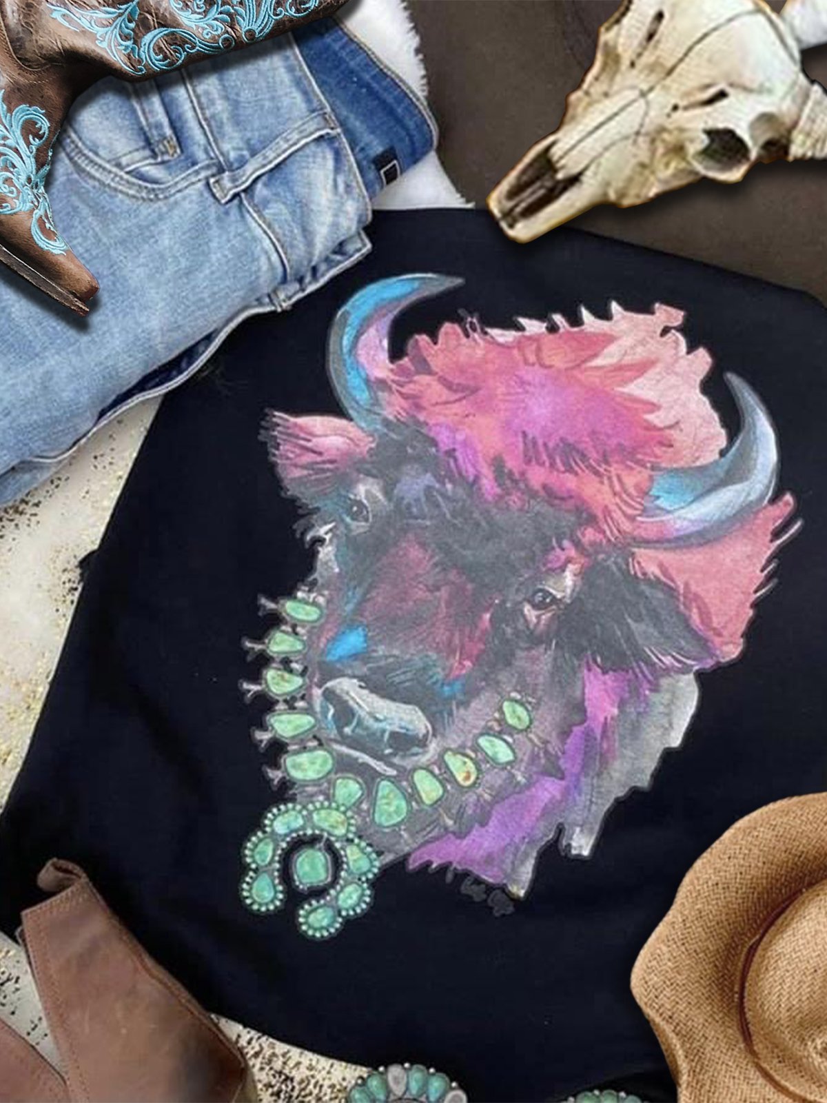 Shift Printed Crew Neck Vintage Shirts & Tops