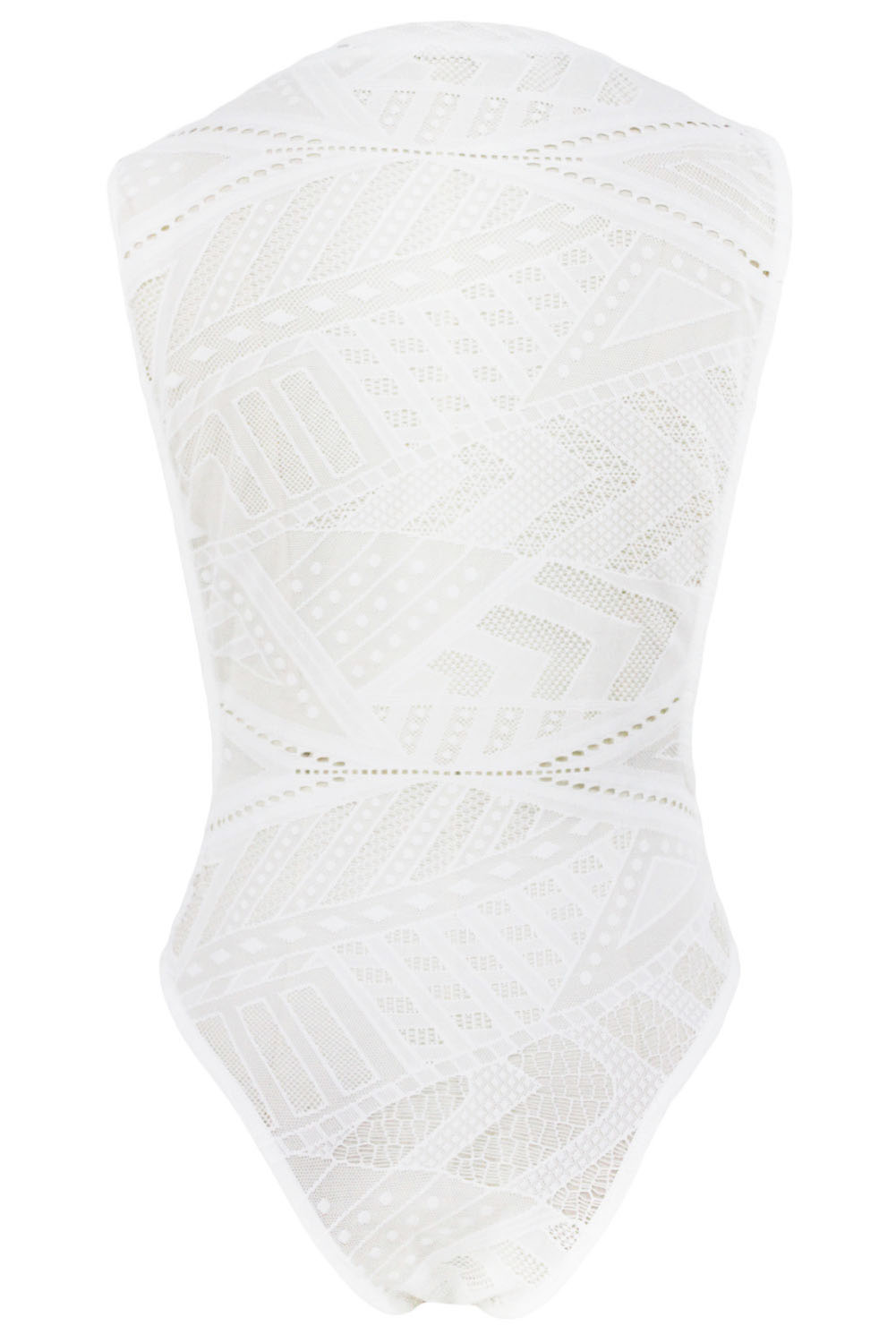White Open Arm Crotchless Asymmetric Hollow-out Pattern Teddy