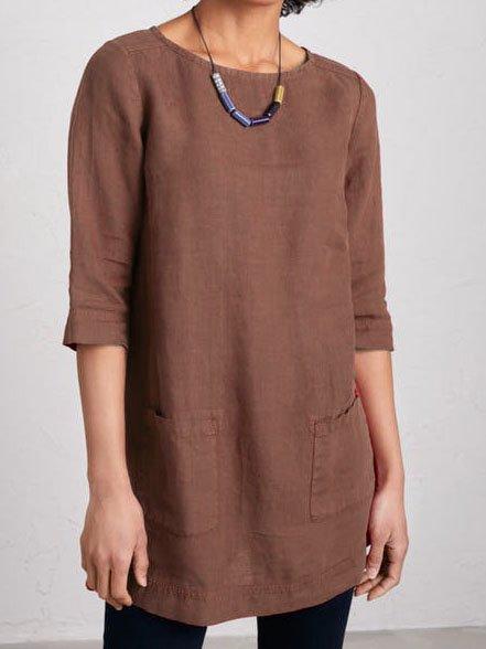 Pockets 3/4 Sleeve Solid Shirts & Tops