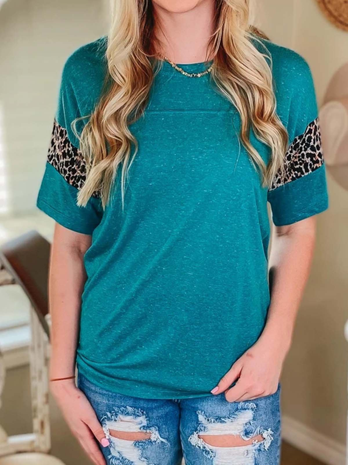 Color-Block Vintage Short Sleeve Crew Neck Shirts & Tops