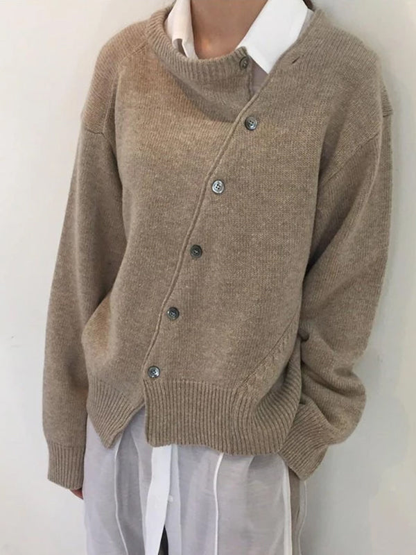 Fashion Irregular Knitwear Slanting Buckle Cardigan