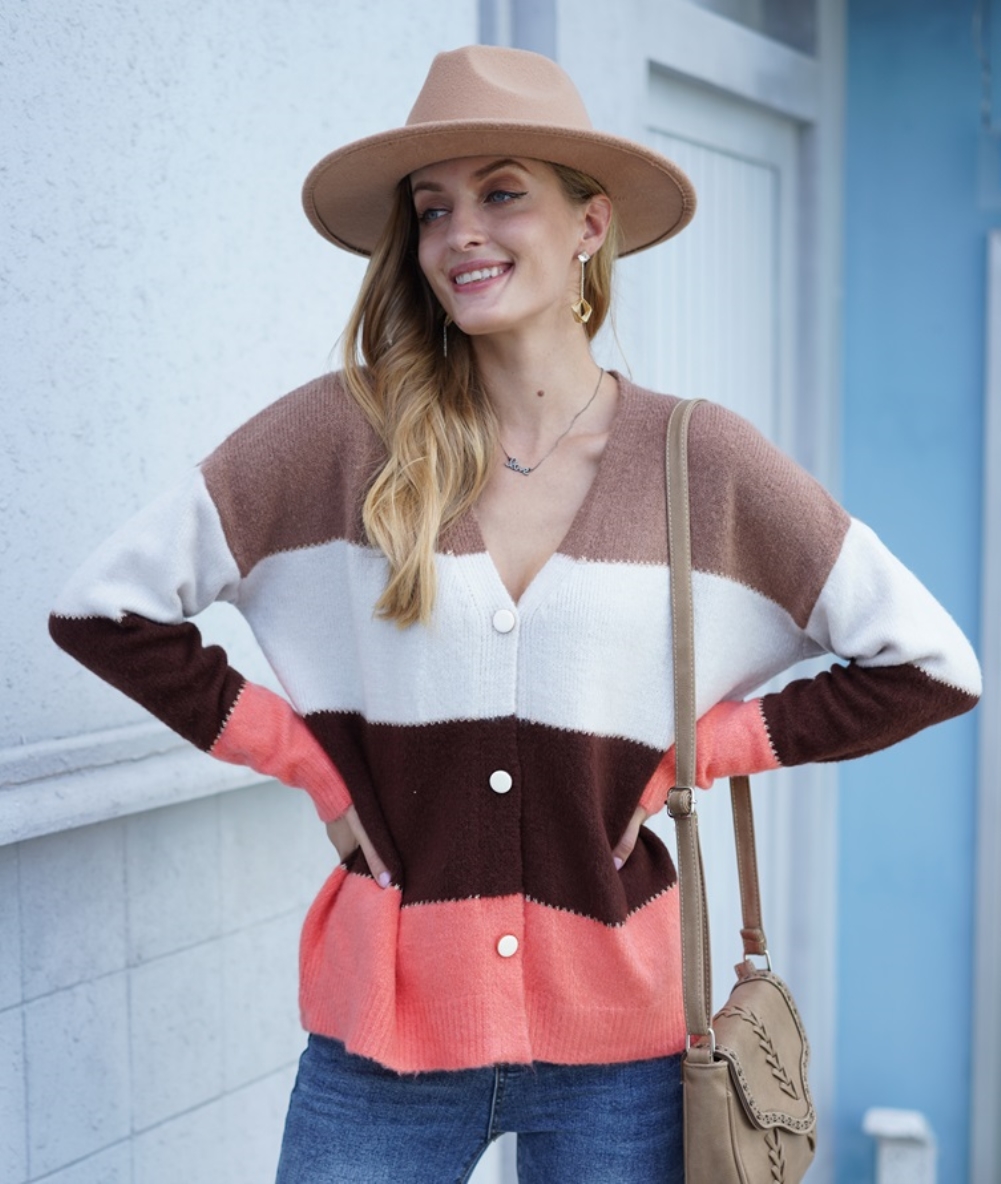 Fall Button Up Contrast Knitted Coat