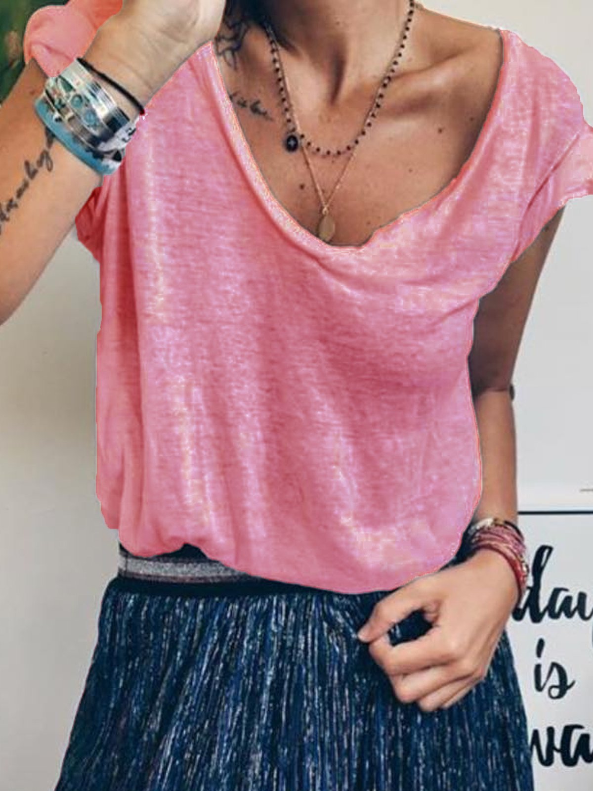 Short Sleeve Cotton-Blend Solid Shirts & Tops