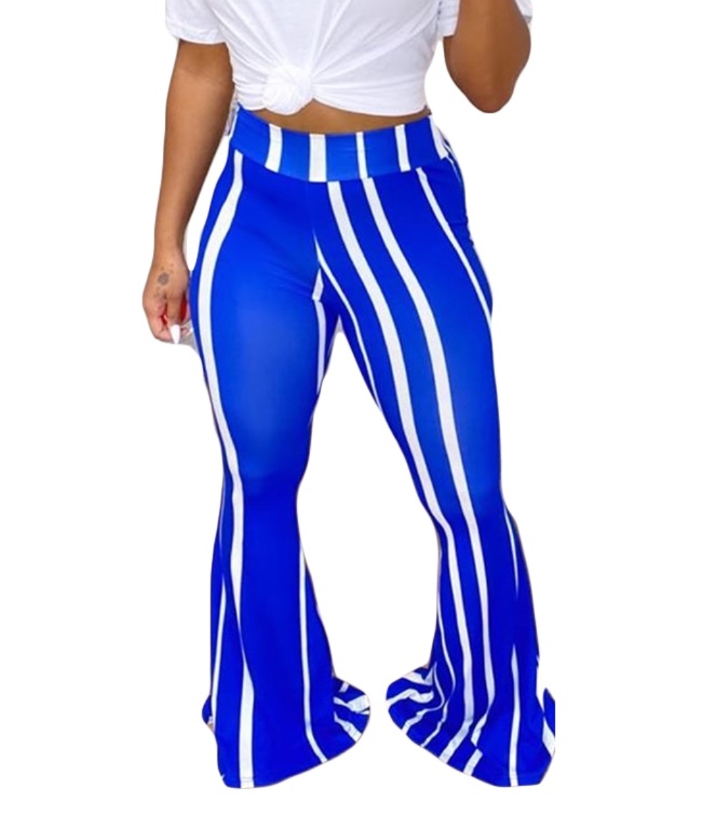Striped Print High Waist Flare Trousers