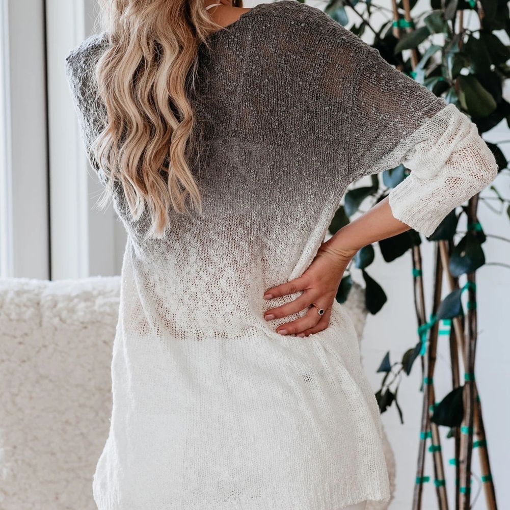 Autumn Gradient V-Neck Loose Knit Top