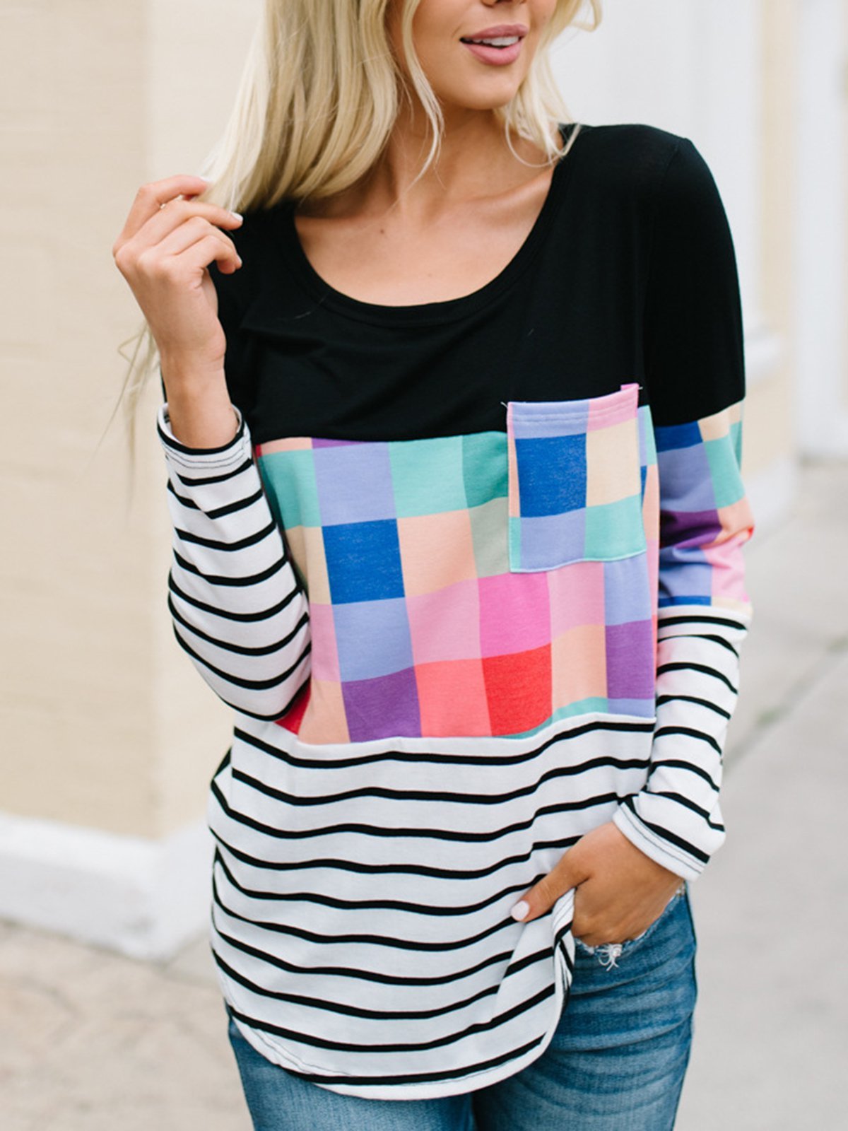 Multicolor Geometric Color Catching Simple & Basic T-Shirts