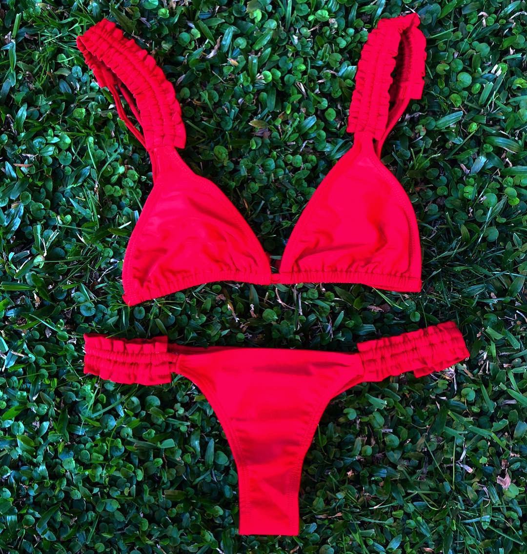 Red Two-Piece Ruffles Swimwear