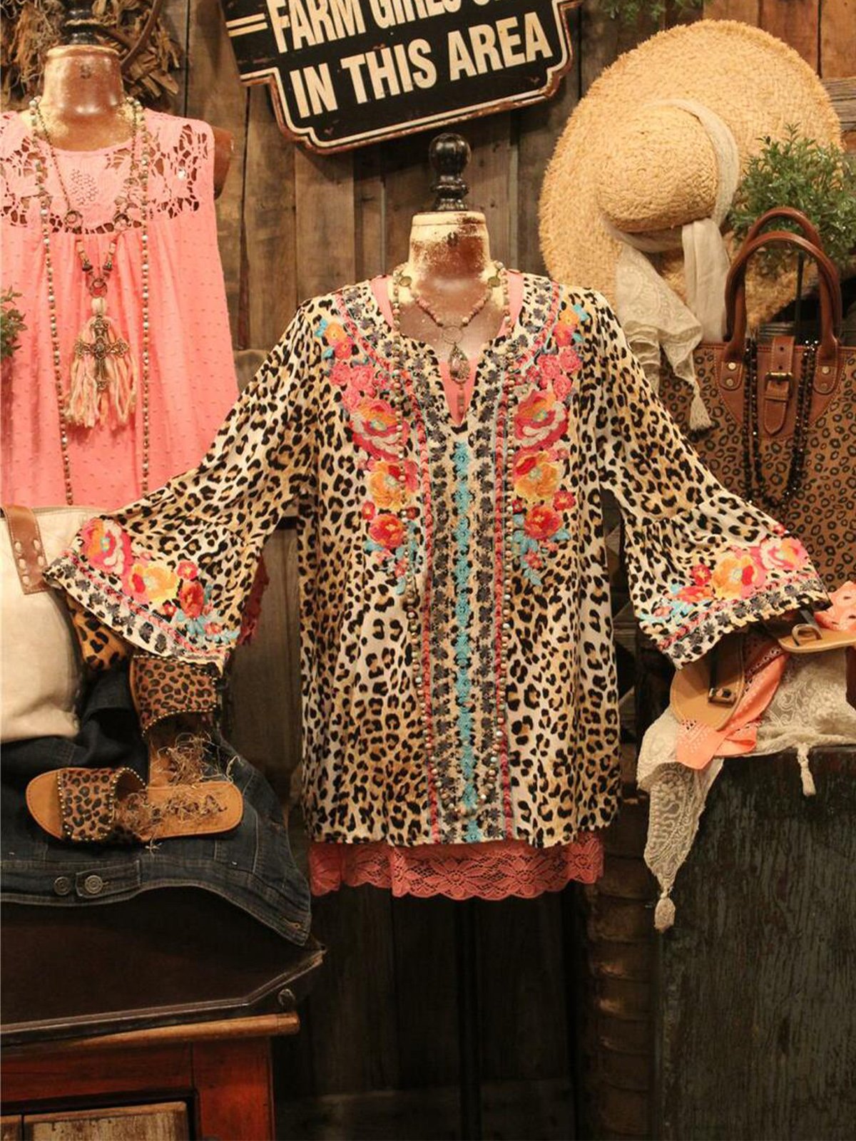 Shift Leopard Long Sleeve Vintage Shirts & Tops