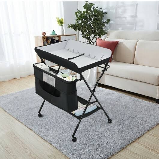Portable Adjustable Height Newborn Nursery Organizer with Wheel-Black