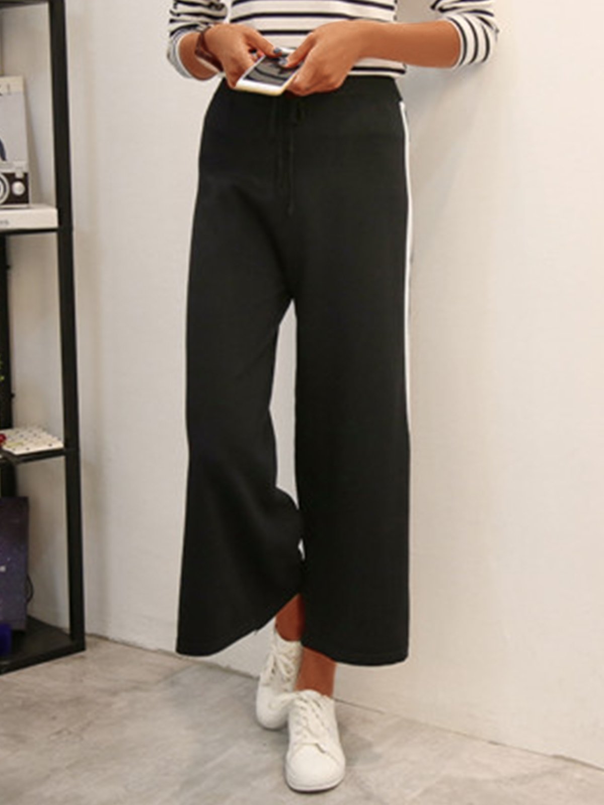 Plus Size Women Striped Casual Wide Leg Pants