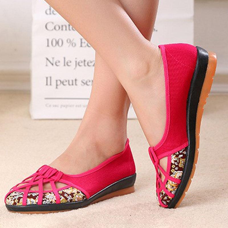 Solid Color Casual Canvas Flat Heel Summer Hollow-out Flats