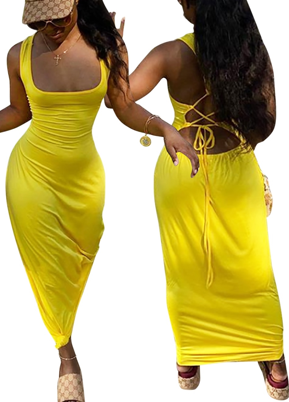 Solid Color Sexy Strings Long Tank Dress