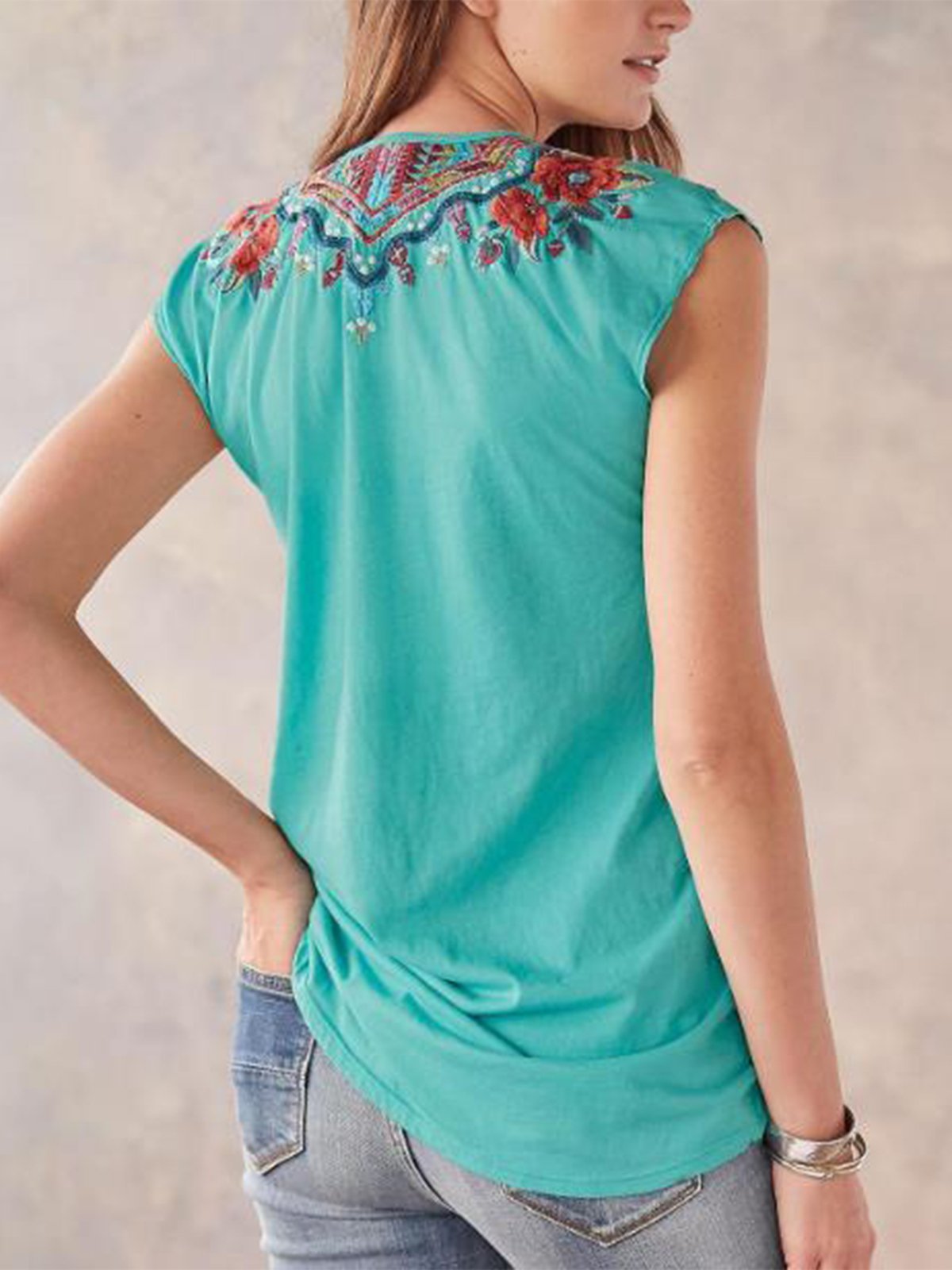 Casual V Neck Printed Sleeveless Shirts