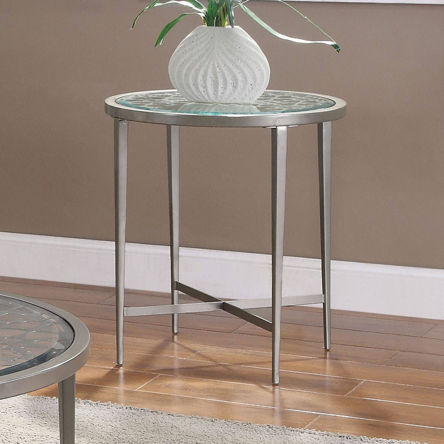 Furniture of America FAGE Contemporary Silver Glass Top End Table - White