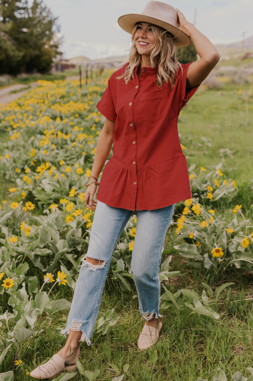 Fit-and-Flare Pocket Blouse