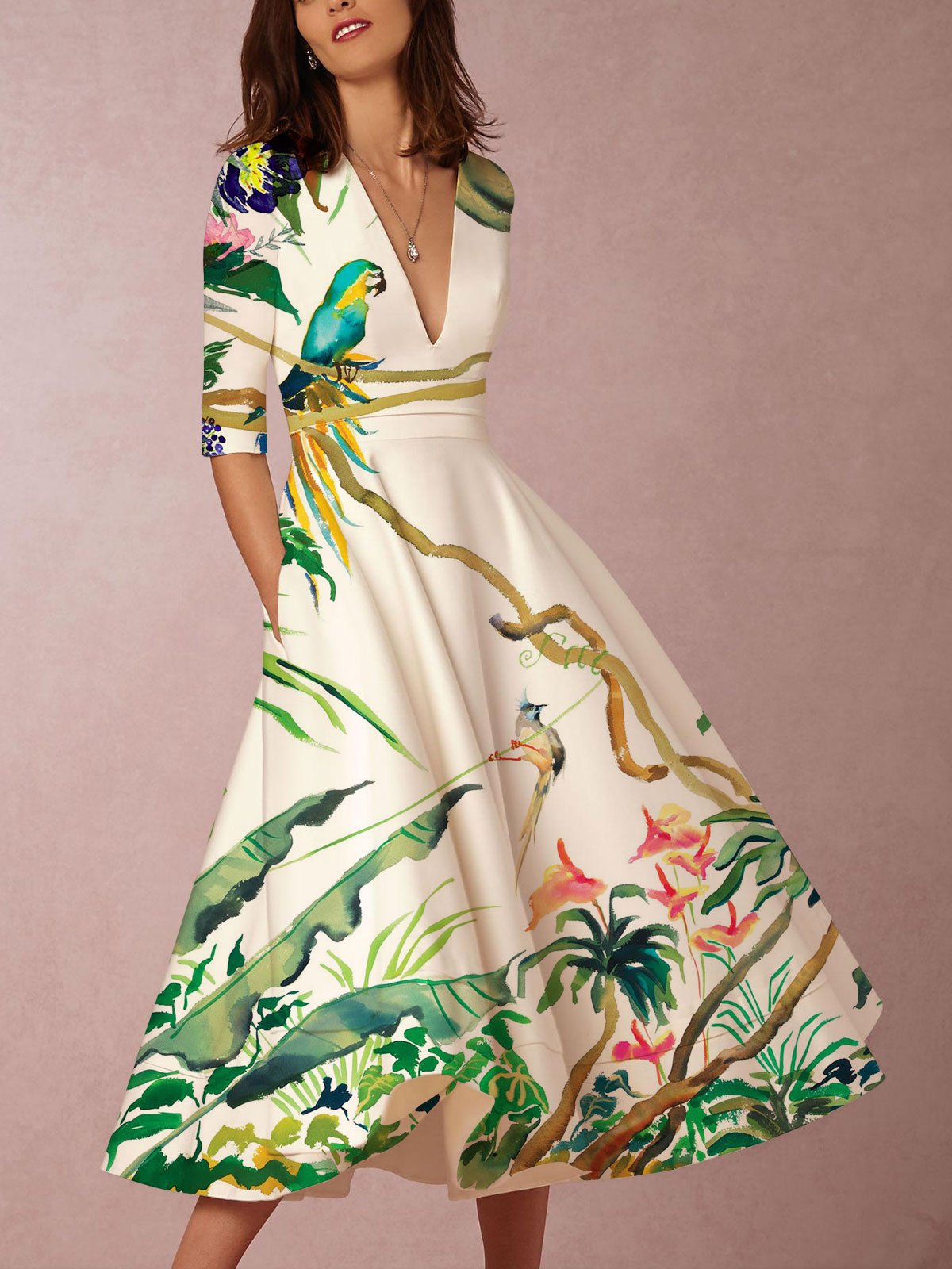 Women White Elegant Color-Block Swing Skater Evening Gowns Dresses