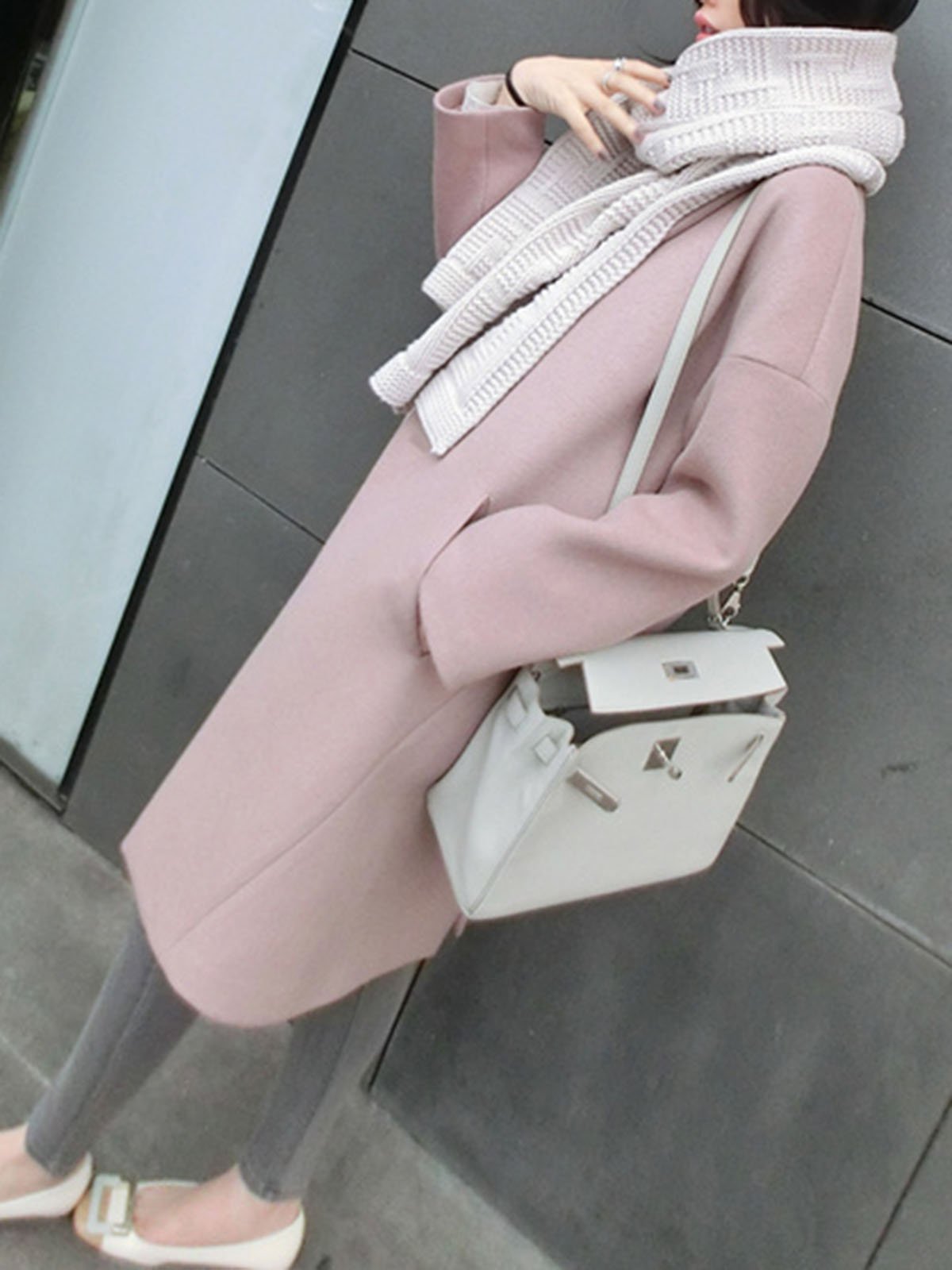 Shawl Collar Wool-blend Slit Casual Plus Size Coat