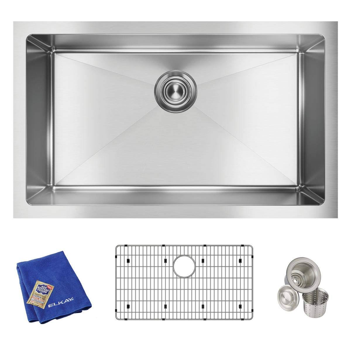 Elkay Crosstown Stainless Steel 30-1/2x22 x 18-1/2x22 x 10x22 Single Bowl Undermount Sink Kit EFRU281610TC