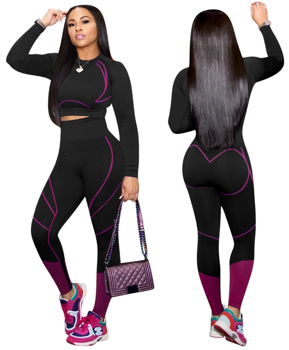 Autumn Sports Matching Crop Top and High Waist Legging Set