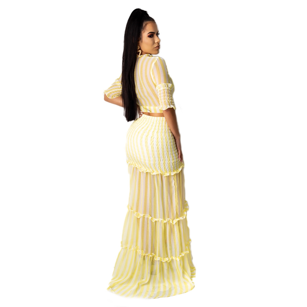 Sexy Ruffles Crop Top and Long Skirt Set