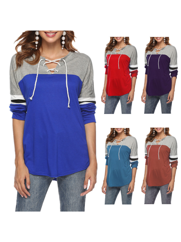 Lace V-neck Patchwork Cotton Sports Printed Shirts