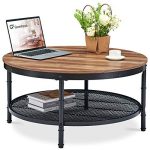 35.8�� Round Coffee Table w/ Storage Open Shelf & Metal Legs for Living Room/2 Tier