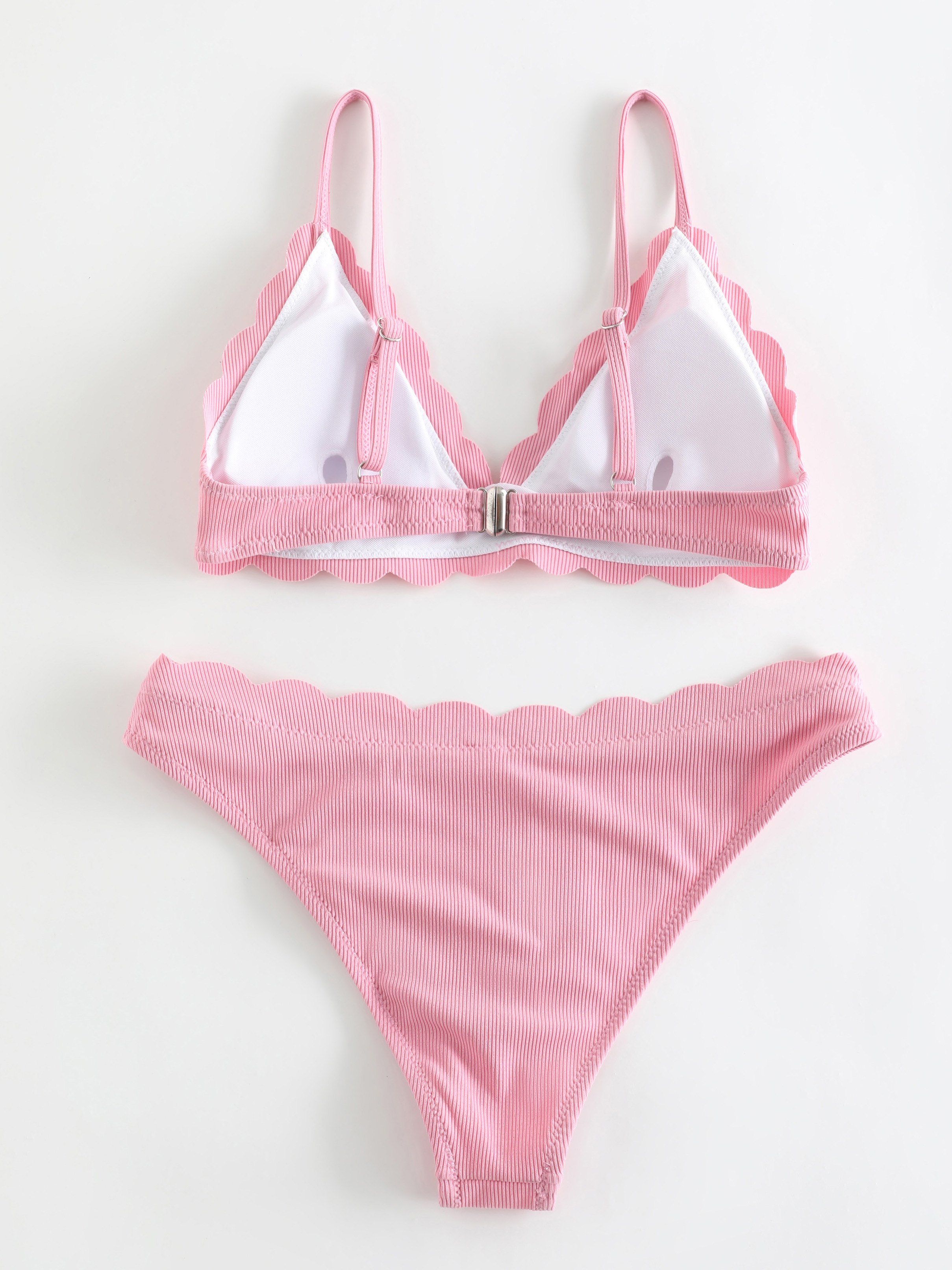 Solid Wavy Hem Spaghetti Straps Bikini