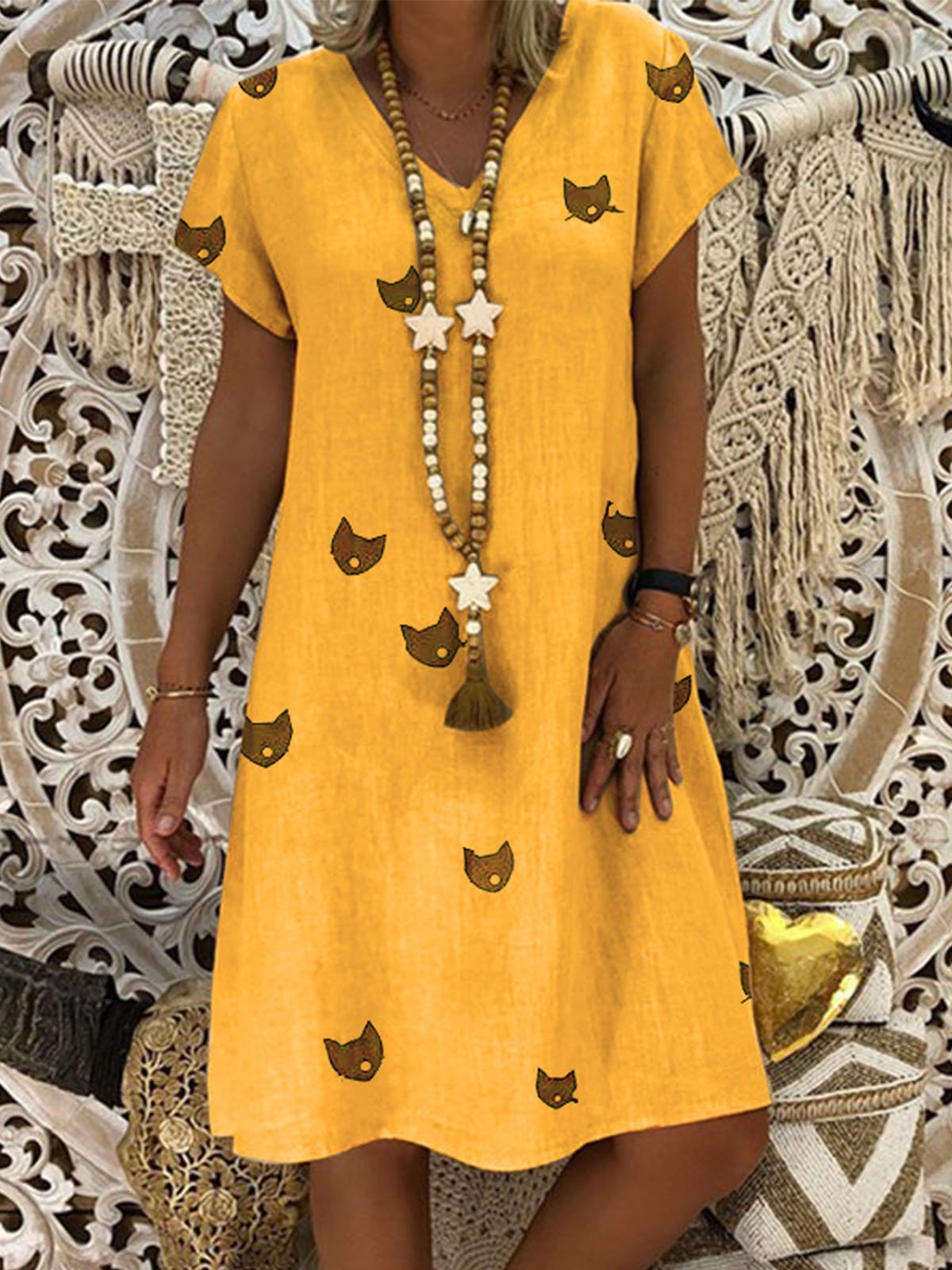 V Neck Short Sleeve Summer Dresses