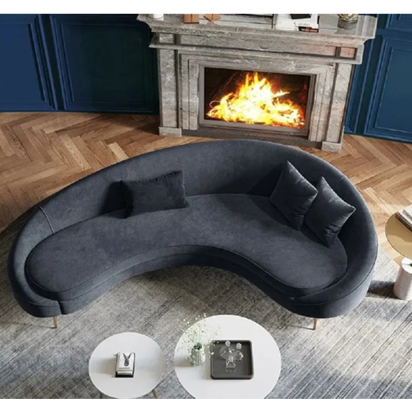 Modern 63  Brown Velvet Curved Sofa Gold Metal Legs with Toss Pillows