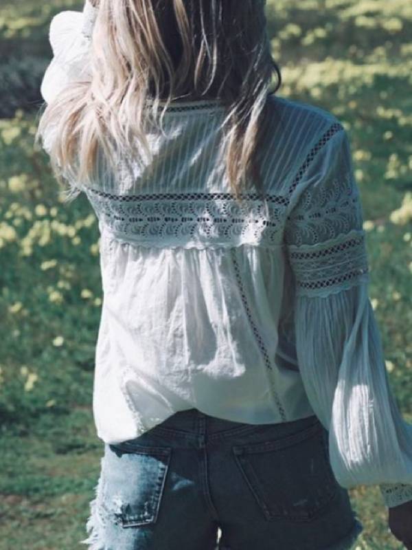 Long Sleeve V Neck Lace Shirts & Tops
