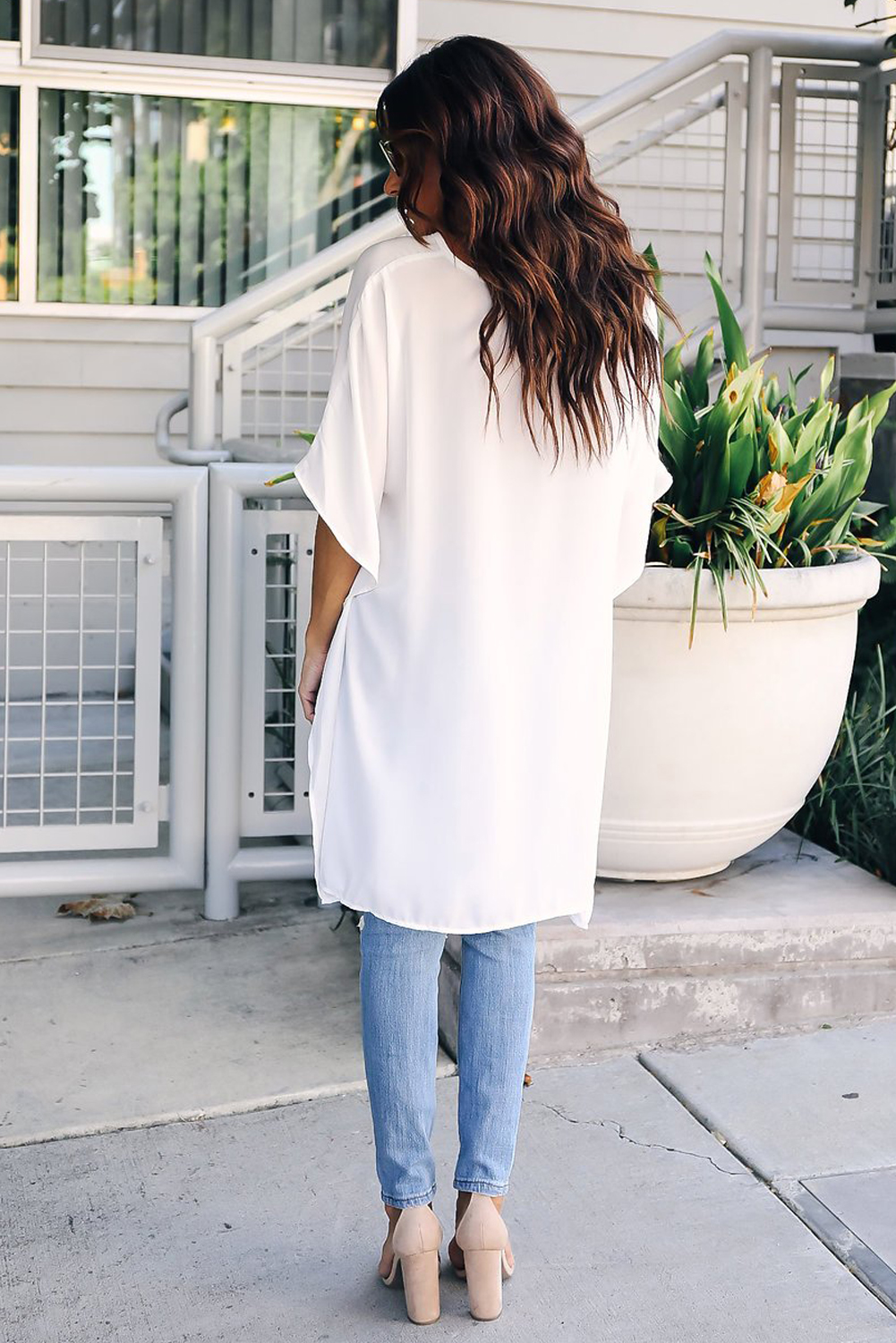 White Chic High Low Kimono Top