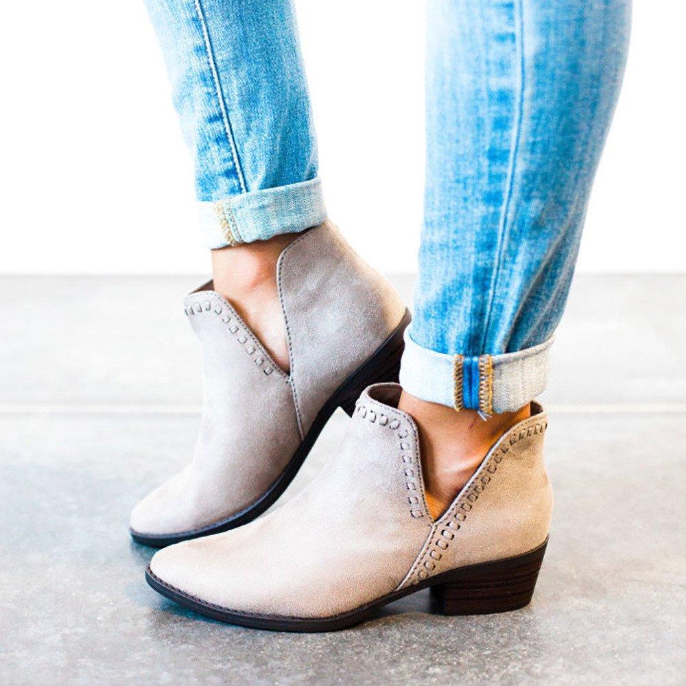 Plus Size Women Booties Casual Low Heel Side Slit PU Boots