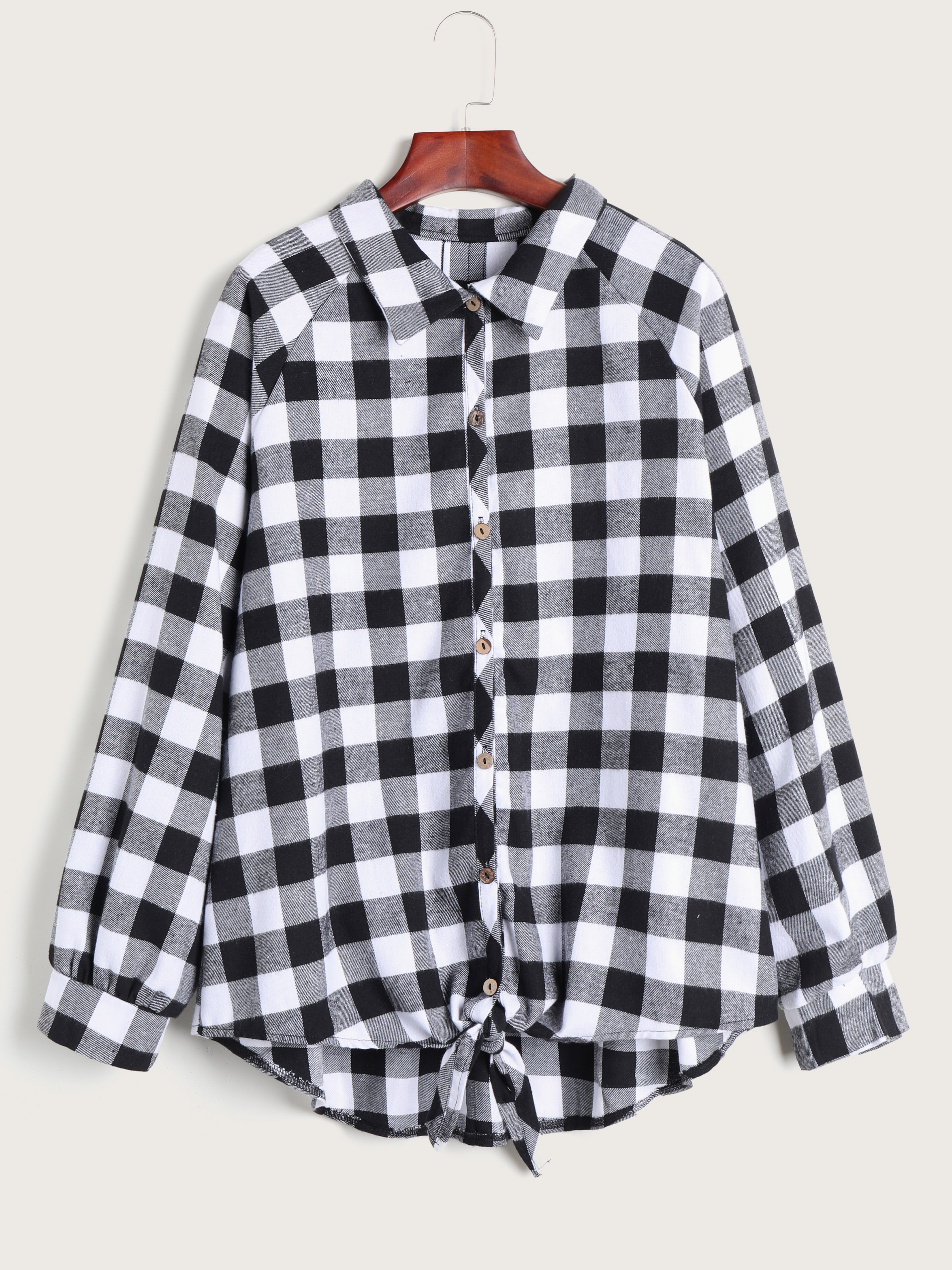 Black&White Plaid Button Up Shirt Jacket