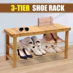 3 Tier Bamboo Entryway Bench Multi-Use Shoe Rack For Hallway Bathroom Living Room