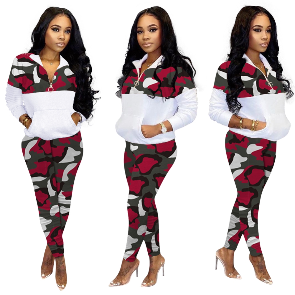 Print Camou Long Sleeve Sweat Suit