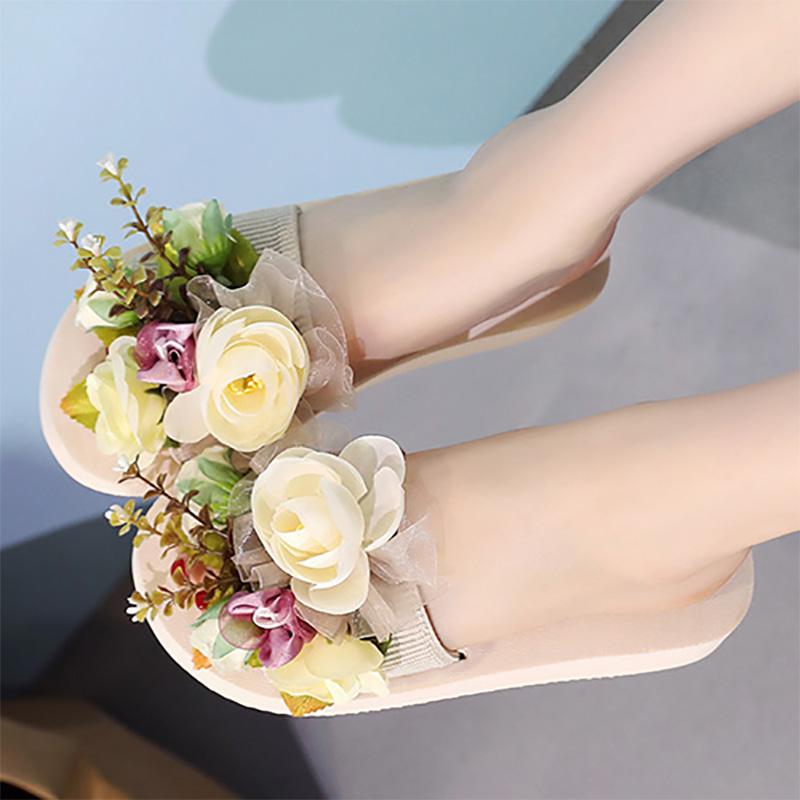 Holiday Flower Wedge Heel Slippers