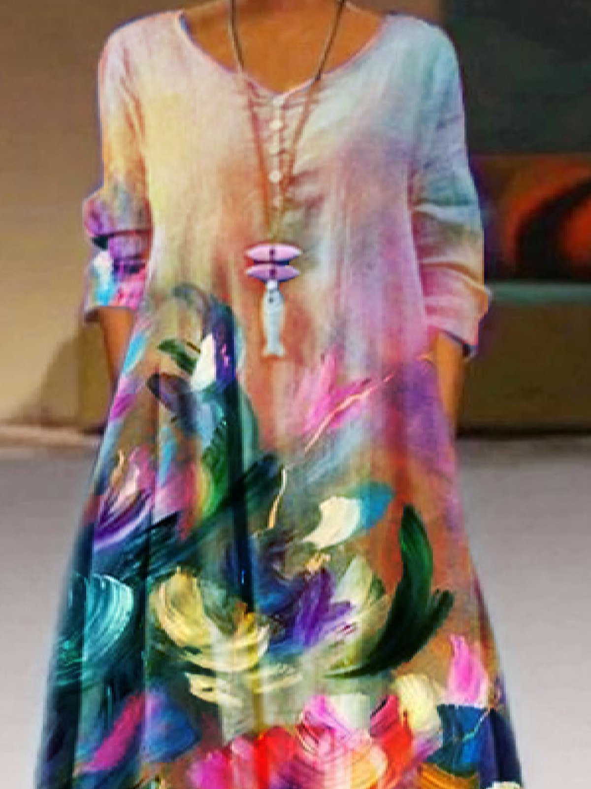 Casual 3/4 Sleeve Printed Dresses