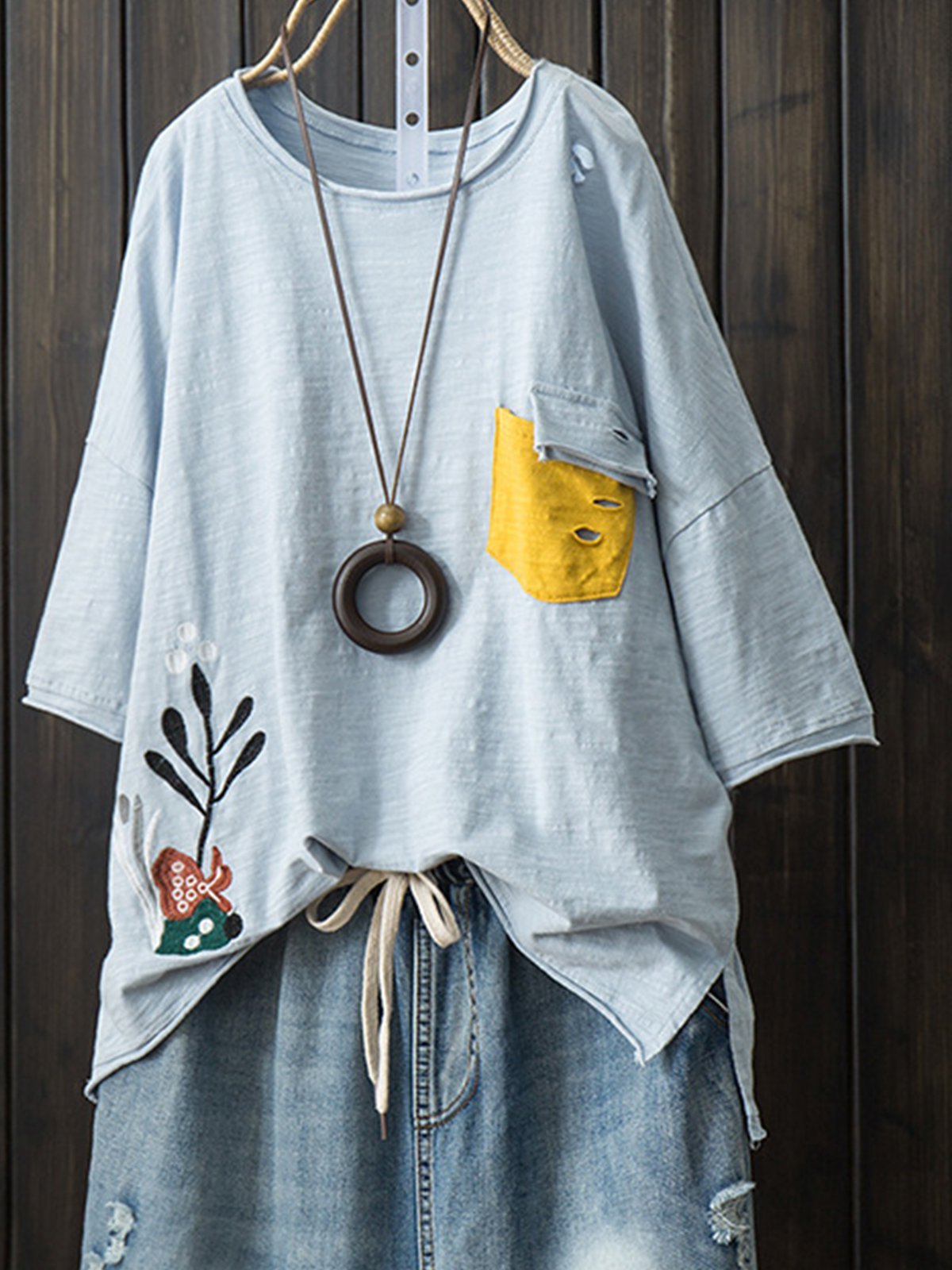 Short Sleeve Patchwork Casual Shirts & Tops