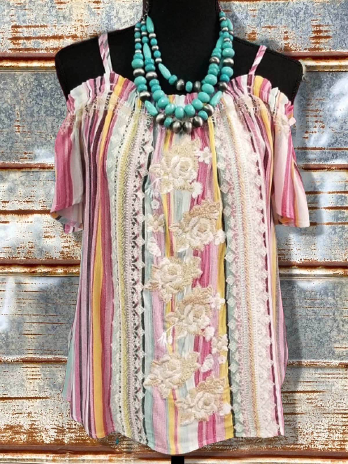 Boho Cotton-Blend A-Line Sleeveless Shirts & Tops