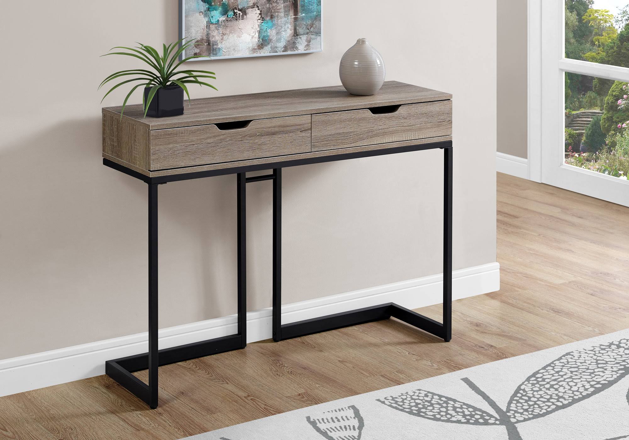 32x22 Dark Taupe MDF and Black Metal Accent Table