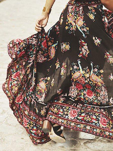 V neck Red Women Daily Short Sleeve Paneled Floral Floral Dress