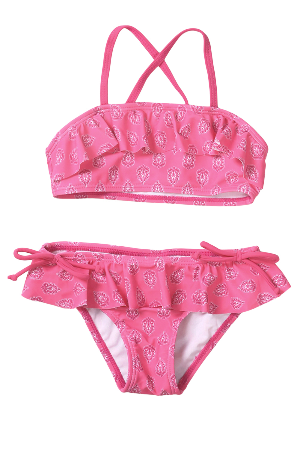 Rosy Little Girls Ruffled Printed Bikini Swimsuit with Ties
